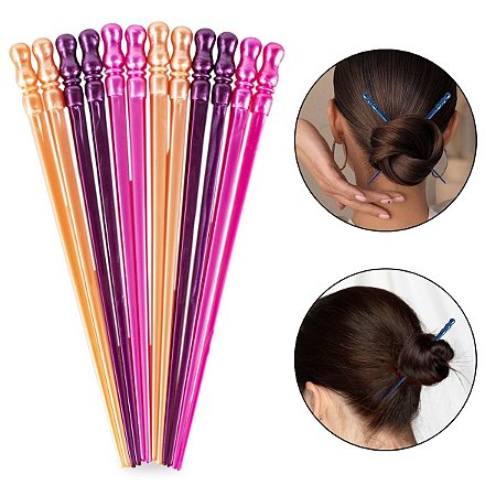 Kit 48 Palitos Prendedor de Cabelo Estilo Oriental Perolado