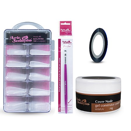 Kit Gel Cover Nude + Pincel +100 Molde f1 Bailarina + Brinde