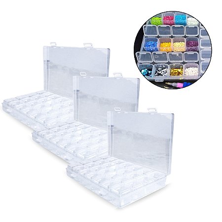 Kit 3 Caixas de Miçanga Glitter Botão Divisória 84 Potinhos
