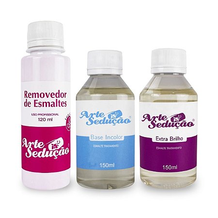 Base Incolor + Extra Brilho 150ml + Removedor Esmalte 120ml