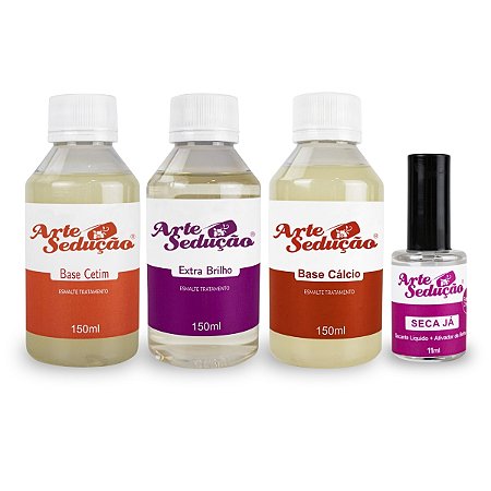 Kit Base Cetim + Base Cálcio + Extra Brilho + Seca Já 2 Em 1