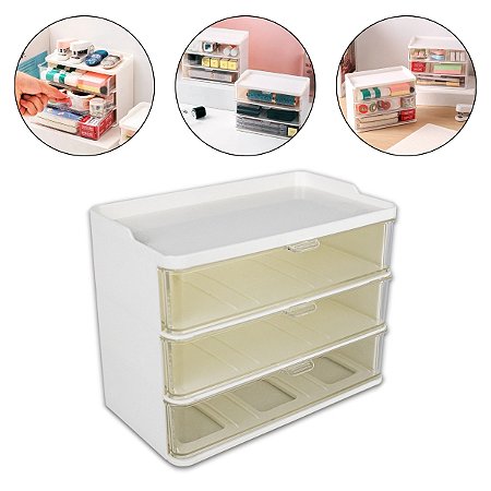 Organizador Mesa 3 Gavetas Transparente Bancada Penteadeira