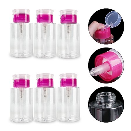 Kit 6 Porta Acetona Plástico Removedor Esmalte Dosador 180ml