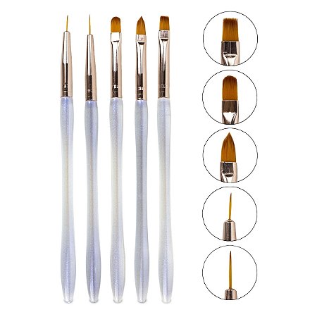 5 Pincéis Unhas Ponta Fina Reta Língua de Gato Preenchimento