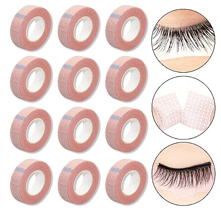 Kit 12 Rolos de Fita Microporosa Extensão Cílios Lash Rosa