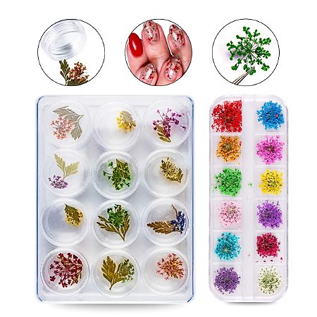 Kit 24 Flores Secas Decoração Encapsulamento Unhas Nail Art