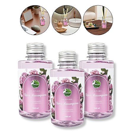 Kit 3 Aromatizadores Pantanal Aromas Rosa Marroquina 200ml