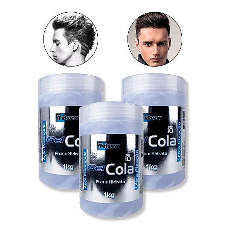 Kit 3 Pote Gel Cola Transparente Fixa e Hidrata 1Kg Yelsew