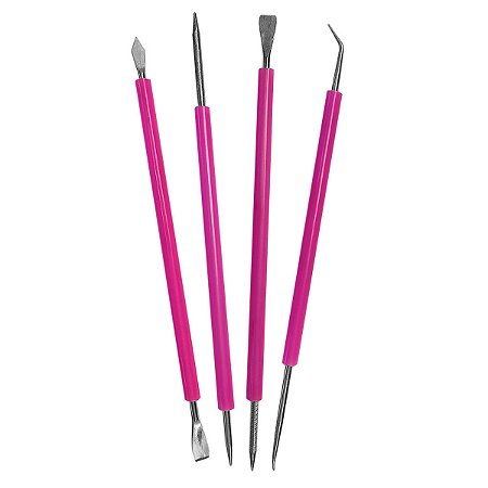 Kit Palito Espátula Aço Inox Ponta Dupla Manicure Podologia