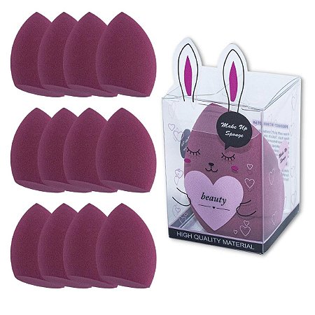 Kit 12 Esponjas Gota Chanfrada Marsala Make Cremosa Pó Base