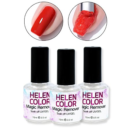 Kit 3 Removedor Esmalte Gel Helen Color Magic Remover Nail