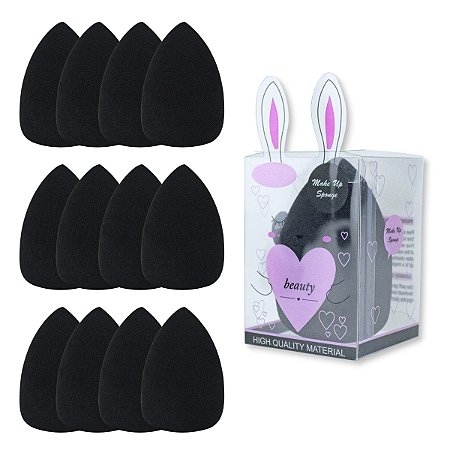 Kit 12 Esponjas Gota Média Preta Maquiagem Make Cremosa Base