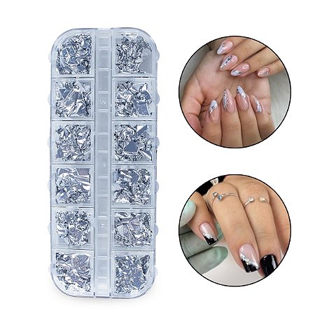 Kit 12 Folhas de Ouro Prata Encapsulamento Unhas Nail Art
