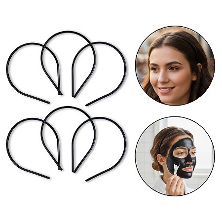 Kit 12 Tiara de Cabelo Arquinho Sem Dente Plástico 6mm Preto