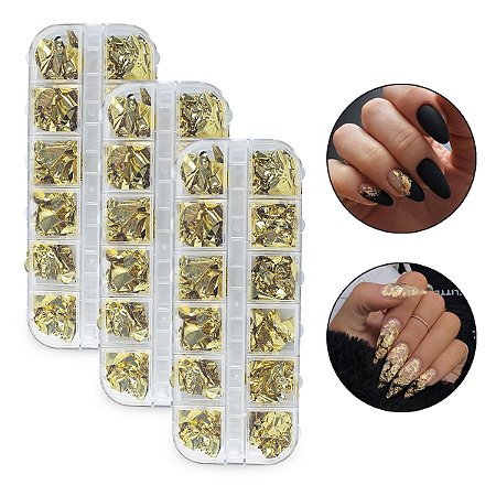 Kit 36 Folha de Ouro Encapsulamento Decoração Unhas Dourado