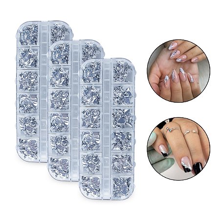 Kit 36 Folha de Ouro Encapsulamento Decoração Unhas Prata