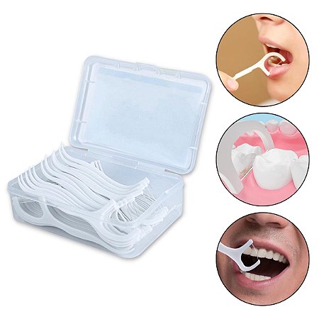 50 Fio Dental Com Cabo Haste Limpeza Dentes Higiene Bucal