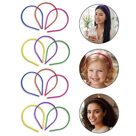 Kit 24 Arquinho Sem Dente Tiara de Cabelo Fina 6mm Colorida
