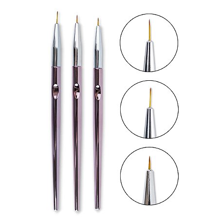 Kit 3 Pincéis Ponta Fina Decoração de Unha Nail Art Manicure