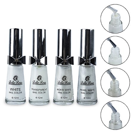 Kit 4 Esmaltes Tons Branco Perolado Renda Transparente 12ml