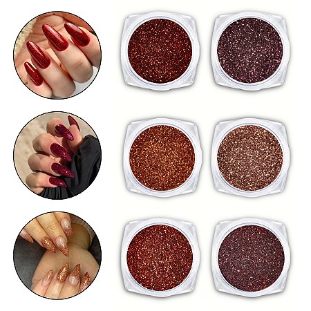 6 Glitters Finos Decoração Encapsulamento de Unhas Vermelho