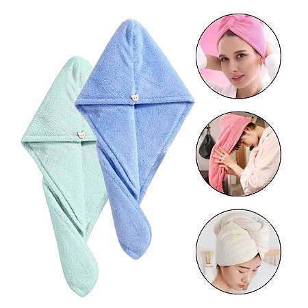 Kit 2 Toalha Mágica Turbante Microfibra Seca Cabelo Botão