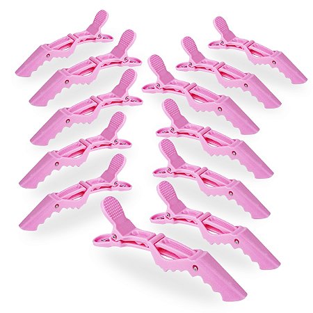 Kit 12 Presilhas Prendedor Cabelo Jacaré Crocodilo Rosa