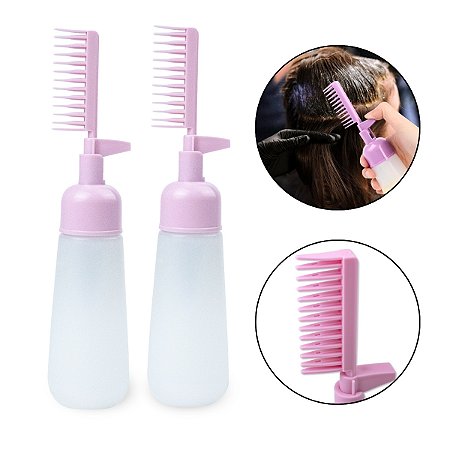 Kit 2 Pentes Frasco Aplicador de Tinta Cabelo 160ml Rosa