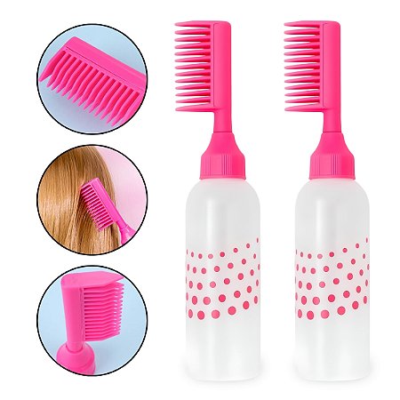 Kit 2 Pentes Frasco Aplicador de Tinta Cabelo 160ml Rosa
