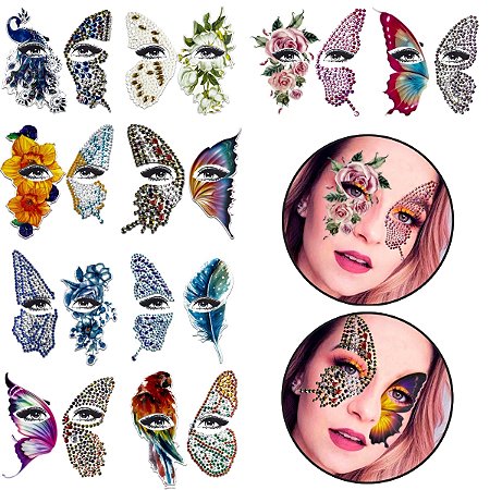 Kit 10 Adesivo Rosto Carnaval Halloween Festa Fantasia