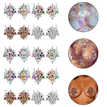 Kit 10 Pares Adesivos Autocolante Seios Carnaval Joia Strass
