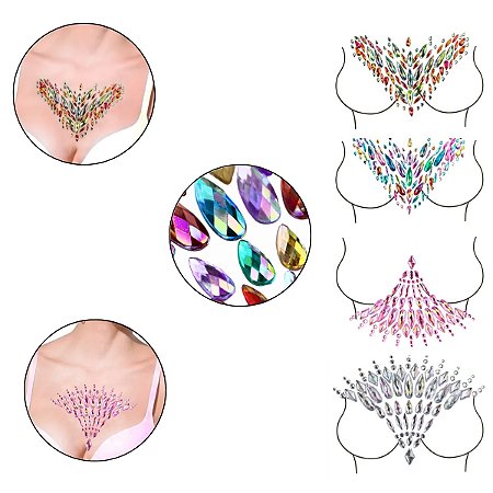 Kit 4 Adesivo Seios Colo Pedraria Strass Carnaval Festivais