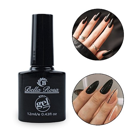 Esmalte em Gel LED/UV Preto Nail Art Unhas Bella Rosa, 12ml