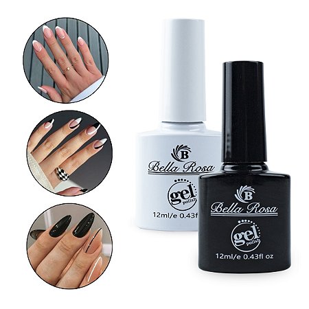 Kit Esmalte em Gel Preto e Branco LED/UV Bella Rosa 12ml