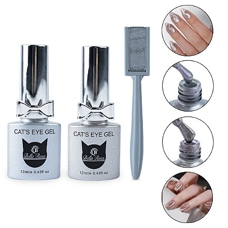 Kit 2 Esmalte Gel Olho de Gato Magnético + Imã, Bella Rosa