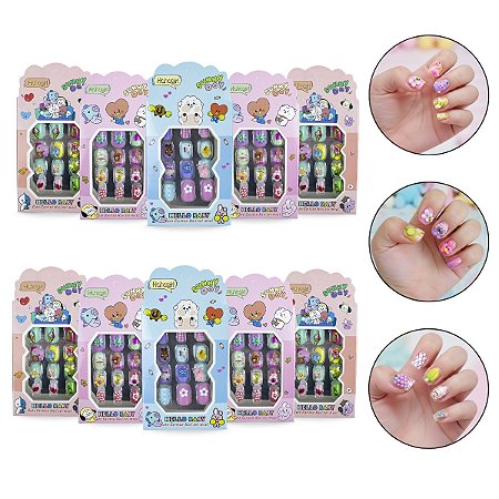 Kit 120 Unhas Postiças Infantil Com Relevo 3D Autocolante