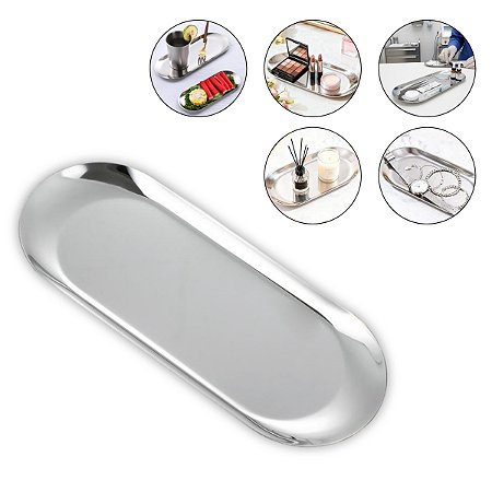 Bandeja Inox Prata Armazenamento Instrumentos Cosméticos