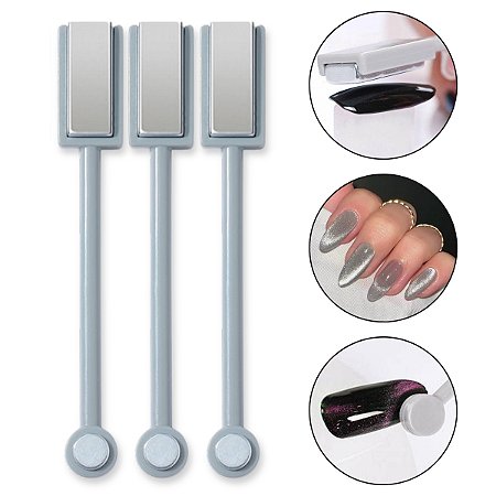 Kit 3 Espátula Ponta Dupla Imã Magnético Unhas Olho de Gato