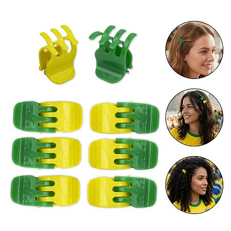 Kit 120 Presilha Cabelo Verde e Amarela Jogo Brasil Futebol