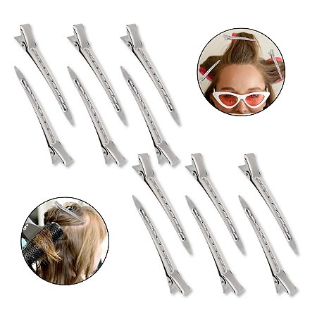Kit 12 Presilha Prendedor Cabelo Bico de Pato Jacaré Metal