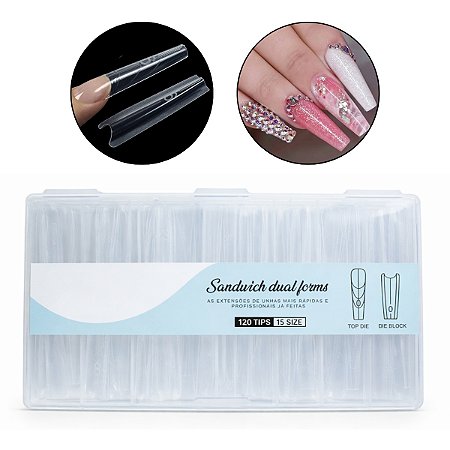 Kit 120 Molde F1 Sanduíche Unha de Gel Bailarina 15 Tamanhos