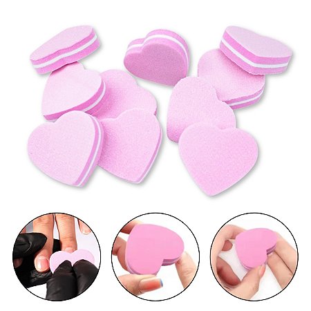 30 Mini Lixa Polidora Unhas Buffer Coração Gramatura 100/180
