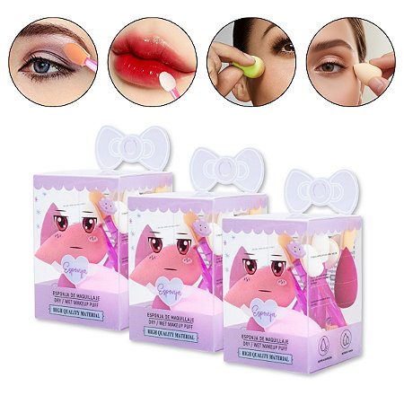 Kit Make 9 Mini Esponja Gota + 24 Mini Pincel Duas Pontas