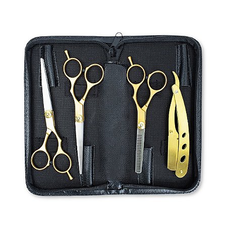 Kit 2 Tesoura Fio Navalha + 1 Tesoura Desbaste + 1 Navalhete