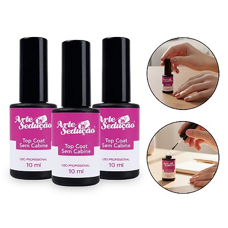 Kit 3 Top Coat Sem Cabine 10ml Selante Finalizador Brilho