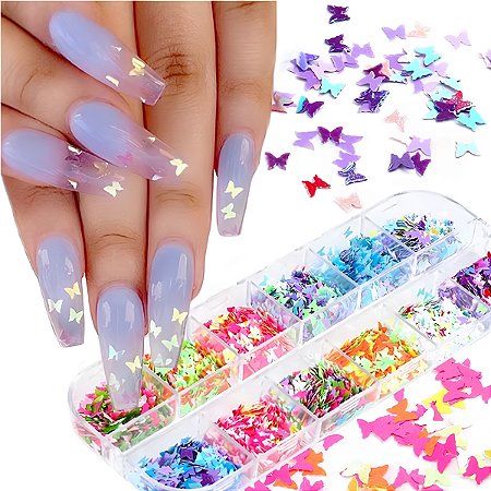 Kit 12 Borboletas Coloridas Encapsulada Decoração Unhas Gel