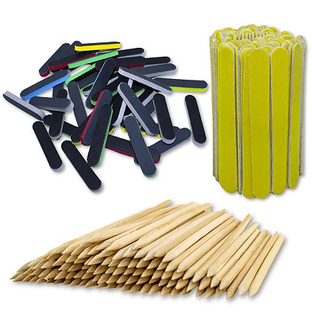 100 Mini Lixa + 100 Palito Bambu 14cm+ 20 Lixa Polidora Mini