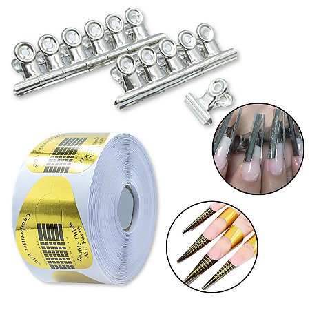 Kit 500 Molde Adesivo + 12 Presilha Metal Curvatura C 22mm