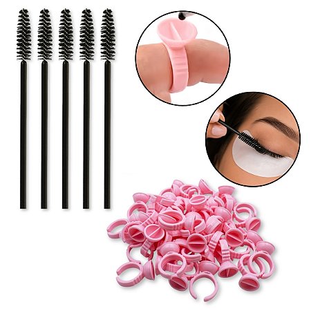 Kit 50 Escovinhas Descartáveis + 100 Anéis Batoque AB1 Henna