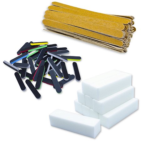 Kit Lixa Unhas 50 Polidora Mini + 100 Parda 13cm + 10 Bloco